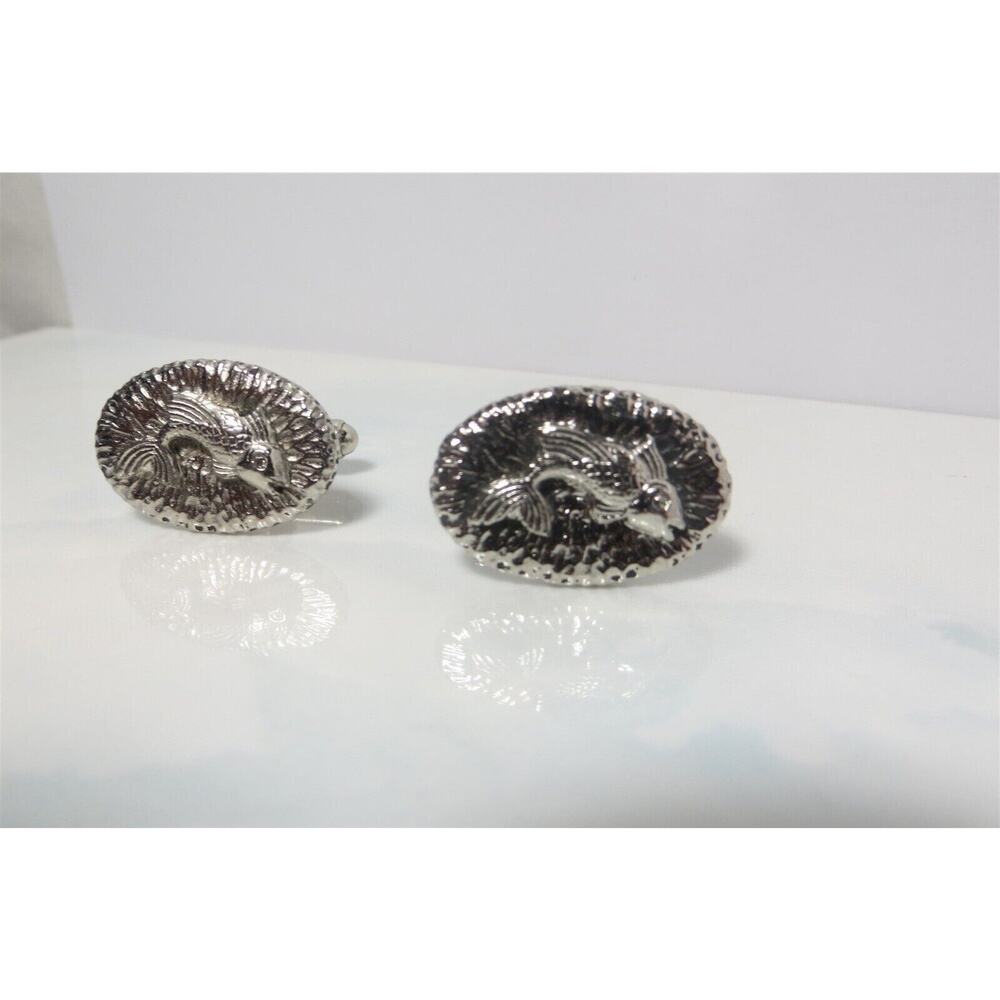 Vintage Detailed Silver Plated Fish / Fishing  Cuff Links